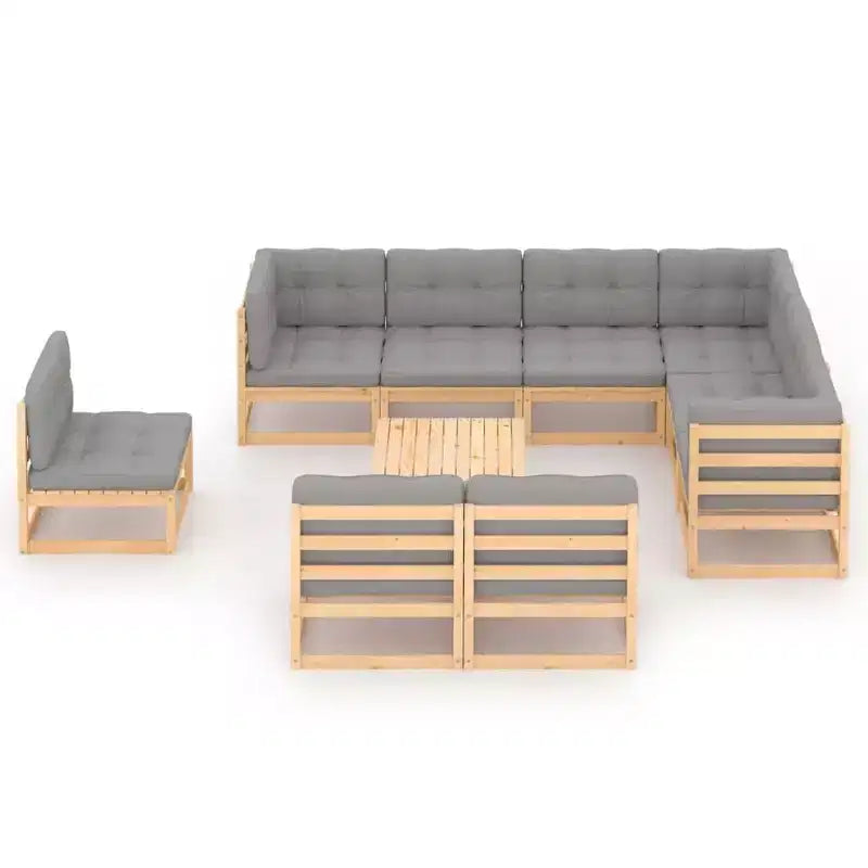 vidaXL 10-teiliges Gartenmöbelset, Outdoor-Ecksofa aus massivem Kiefernholz