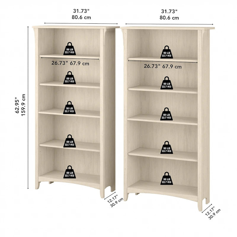 Salinas hohes Bücherregal mit 5 Ablagefächern (2er-Set) von Bush Furniture