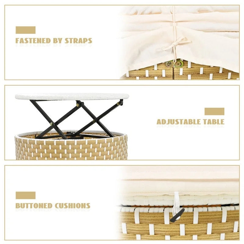 Rundes Outdoor-Tagesbett, zweifarbiges Flecht-Sonnenbett mit versenkbarem Dach