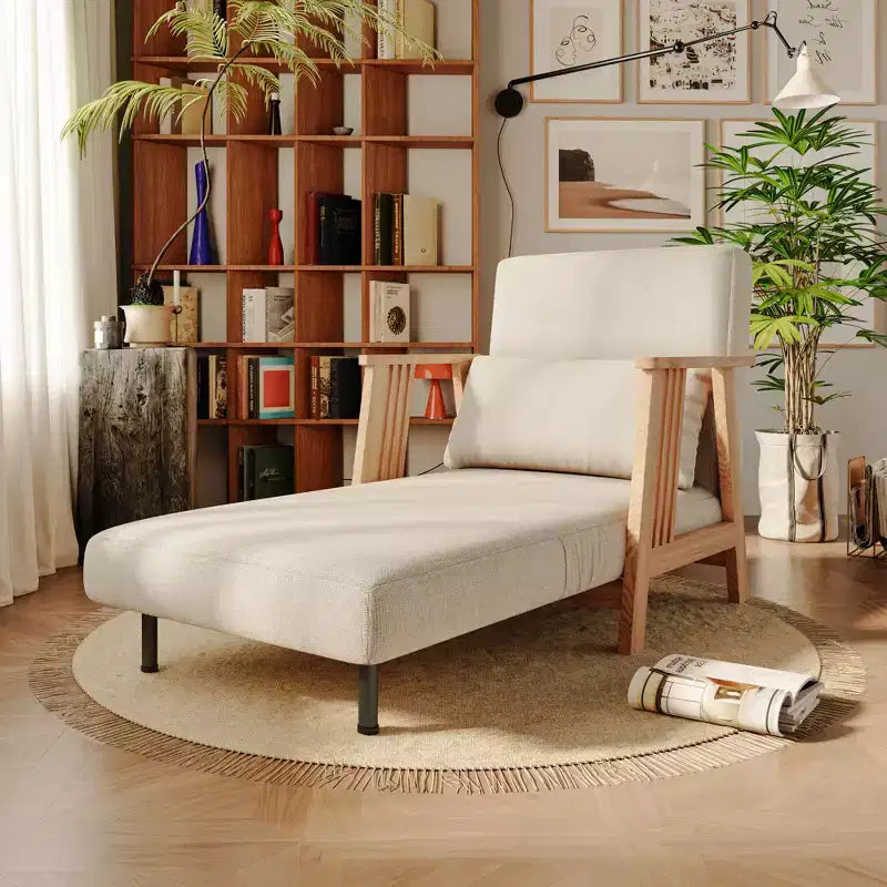 ATJafurn umwandelbarer Akzent-Armlehnstuhl aus Stoff mit Polsterung, Futon-Sessel, Schlafsofa mit Massivholzrahmen für Schlaf- und Wohnzimmer, Beige