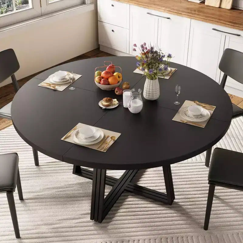 Runder Esstisch für 4-6 Personen, 47 Küchen-Esstisch mit Ablagefach, Holztisch mit Metallgestell für Zuhause und Wohnzimmer, ohne Stühle