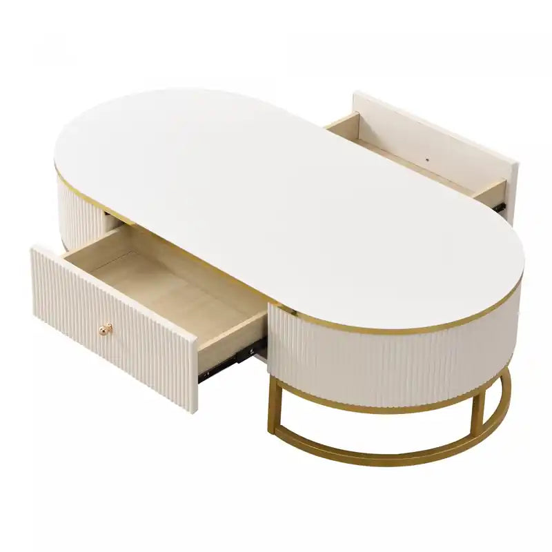 47,2" ovaler Couchtisch aus Holzwerkstoff mit Schubladen BranchedWood Coffee Table With Storage Drawers