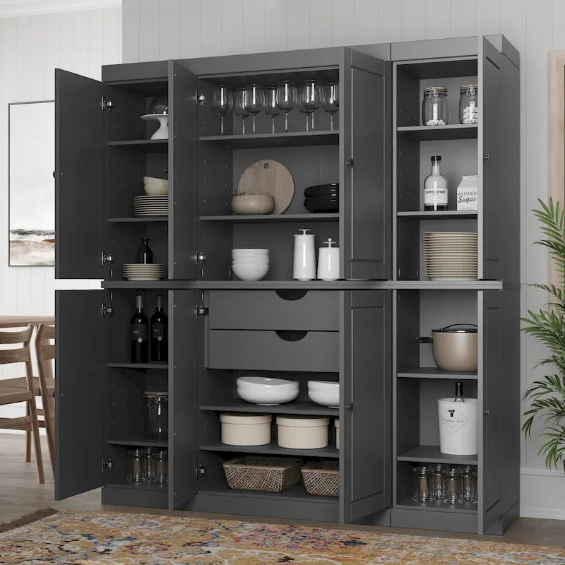Küchenbuffet aus 100 % Massivholz mit Glas- oder Holztüren und 2-Schubladen-Set, 65 x 71,5