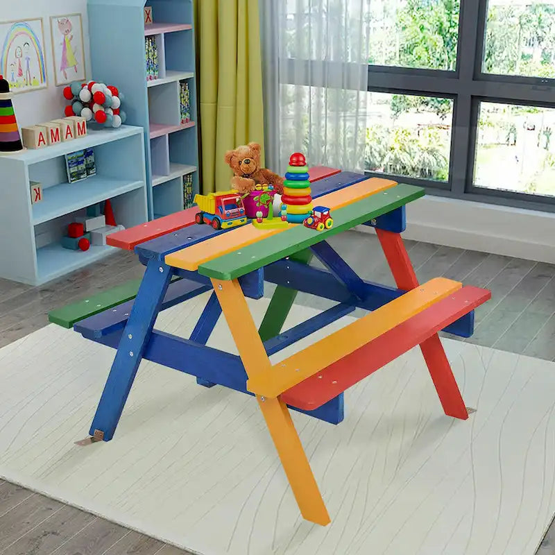 Costway 4-Sitzer Kinderpicknicktisch mit Sonnenschirm, faltbar für Garten und Hof