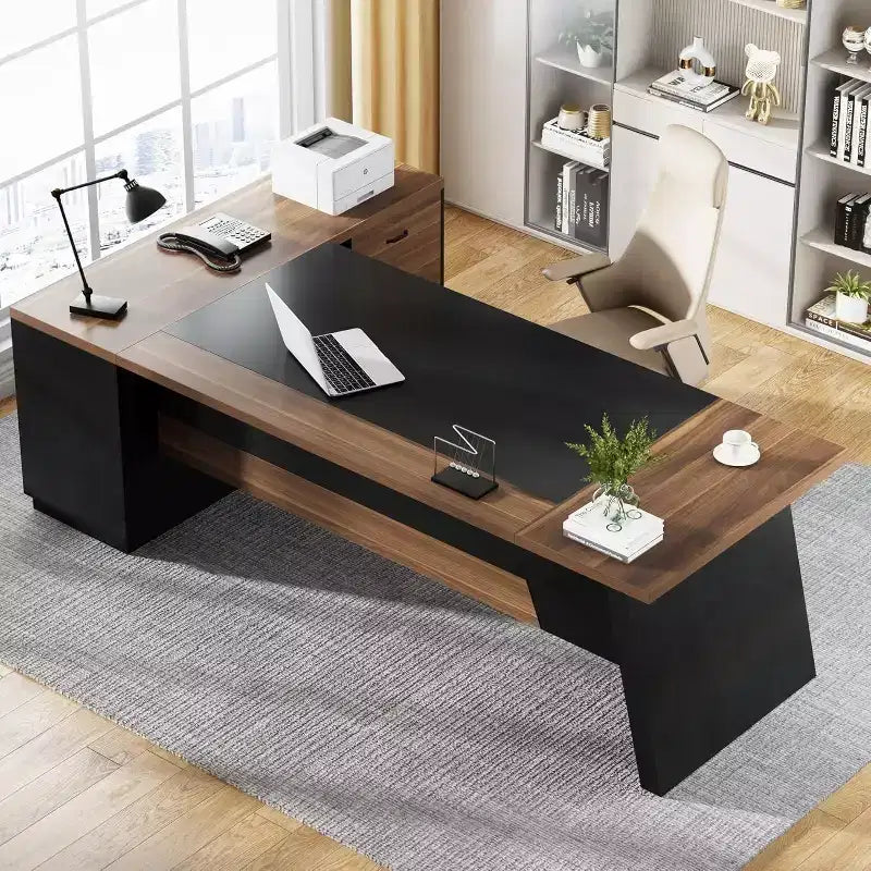 Lantine Modern 78 L-förmiger Chefschreibtisch mit Schubladen und seitlichem Aktenschrank