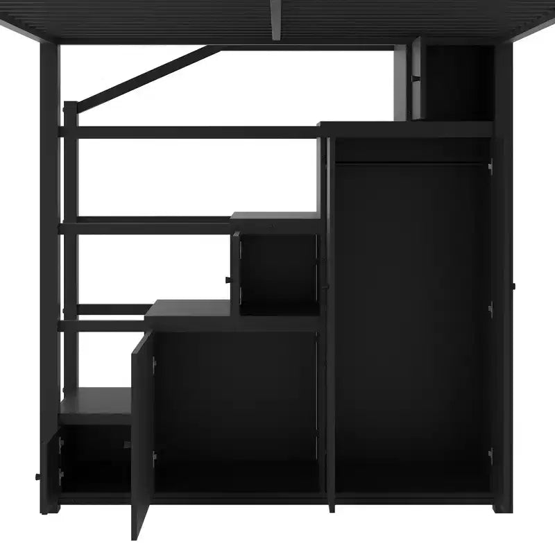Queen-Size-Metall-Hochbett mit Ablagefächern, Schränken und Kleiderschrank