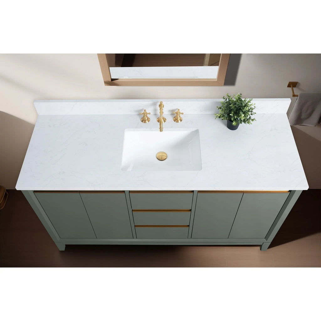 Vanity Art Badezimmerschrank mit Keramikwaschbecken und Platte aus technischem Marmor