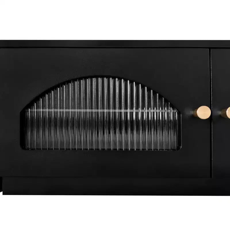 TV-Ständer für 95-Zoll-Fernseher, extra lange Medienkonsole mit 2 Türen und 4 Schubladen, großer TV-Schrank mit geriffelten Glastüren
