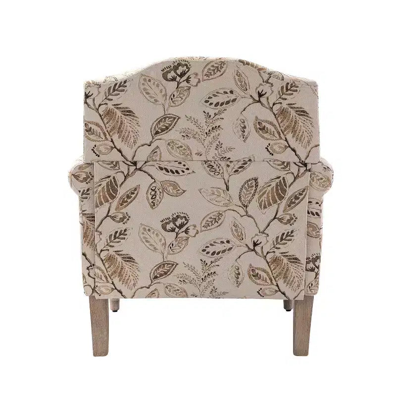 Gepolsterter Sessel aus Holz mit Blumenmuster, Paneel-Armlehnen und Kamelrückenlehne