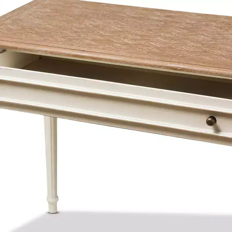 Schreibtisch im französischen Landhausstil in Weiß & Eiche, für 1 Person, 1 Schublade