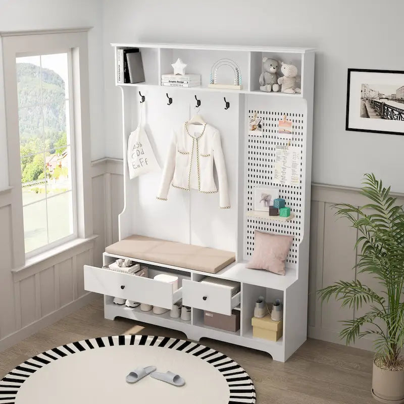 GDFStudio – Finn Multifunktionale Garderobe mit Schuhbank, Lochwand und viel Stauraum