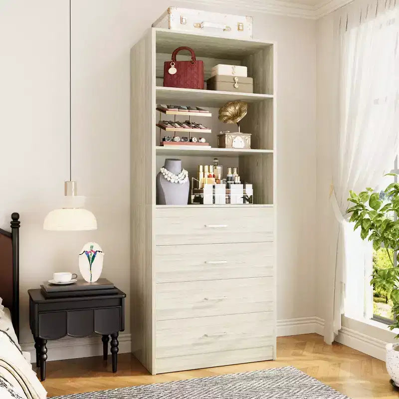 Schrankorganisationssystem mit Holzschubladen und Regalen