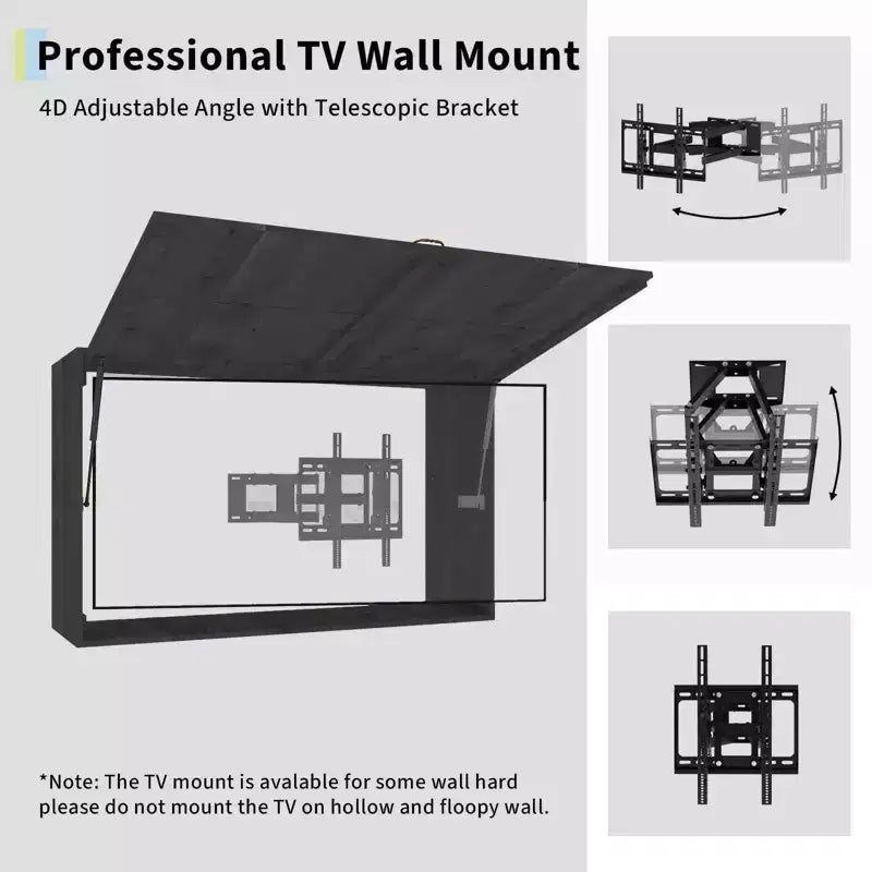 55-Zoll-Outdoor-TV-Gehäuse, wetterfeste TV-Abdeckung aus Massivholz mit 4D-verstellbarer Halterung & hochklappbarer Tür (passend für 44-55-Zoll-Fernseher)