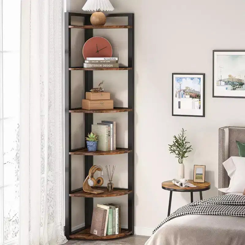 Tribesigns Eckbücherregal mit 6 Ebenen, 180 cm hohes Bücherregal mit Stauraumregal