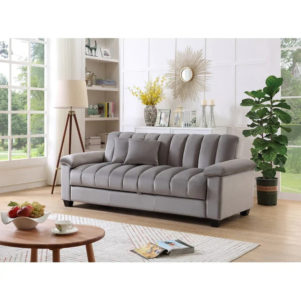 Wandelbares Schlafsofa für das Wohnzimmer mit stoffbezogener Rückenlehne in Rillenoptik