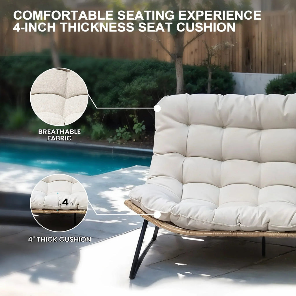 Doppelsessel Papasan mit Kissen, wetterfestes PE-Rattan und Metallrahmen für Innen- und Außenbereich