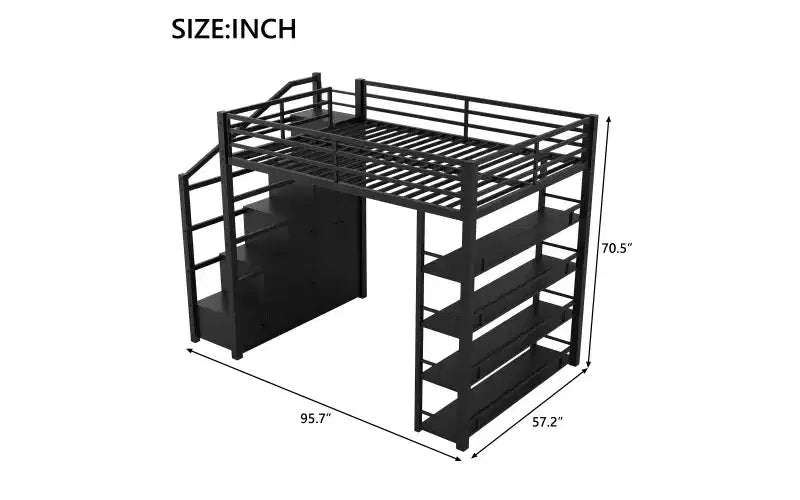 Queen-Size-Metall-Hochbett mit Ablagefächern, Schränken und Kleiderschrank