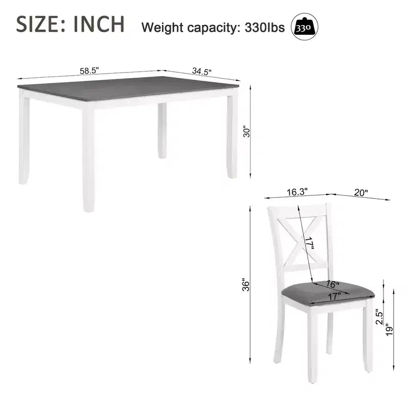 GDFStudio Loren modernes 7-teiliges Esszimmer-Set aus Massivholz mit gepolstertem Tisch und Stühlen