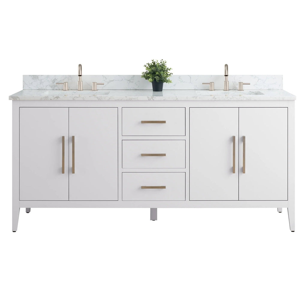 Vanity Art 72 Zoll Badezimmer-Waschtischunterschrank mit Doppelwaschbecken und Kunstmarmorplatte