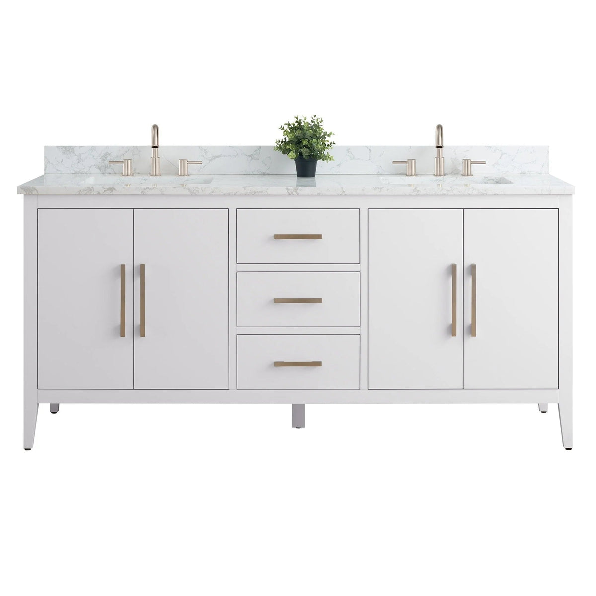 Vanity Art 72 Zoll Badezimmer-Waschtischunterschrank mit Doppelwaschbecken und Kunstmarmorplatte