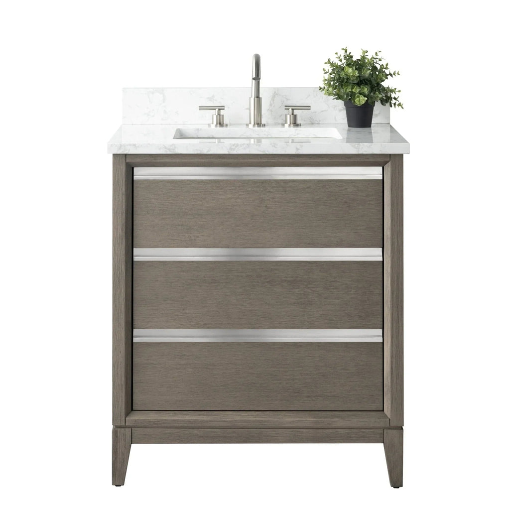 Vanity Art Badezimmerschrank mit Keramikwaschbecken und Platte aus technischem Marmor