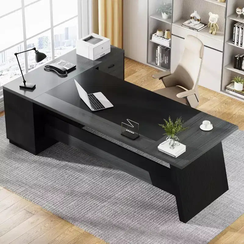 Lantine Modern 78 L-förmiger Chefschreibtisch mit Schubladen und seitlichem Aktenschrank