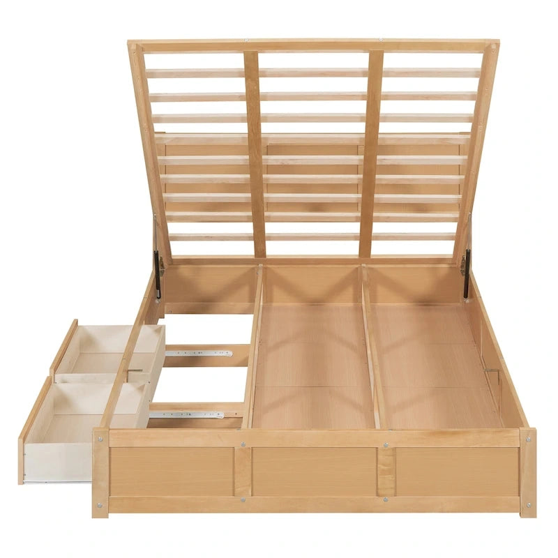 Holz-Plattformbett mit Stauraum und 2 Schubladen
