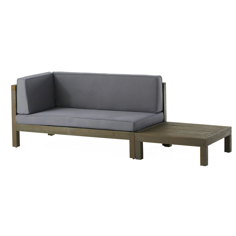 Oana Gartenmöbel-Set aus Akazienholz mit linkem Armteil, bestehend aus 2-Sitzer-Sofa und Couchtisch, inklusive Sitzkissen, von Christopher Knight Home