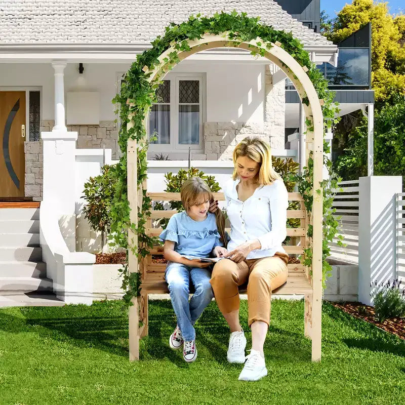 Costway Gartenbank aus Holz mit Rundbogen-Pergola, Gartenpavillon mit Rückenlehne, Terrassen-Rankgerüst