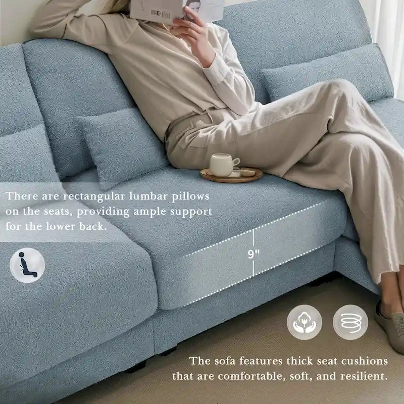 Übergroßes tiefes Ecksofa mit umkehrbarer Ottomane, umstellbares L-förmiges Sofa, Blau