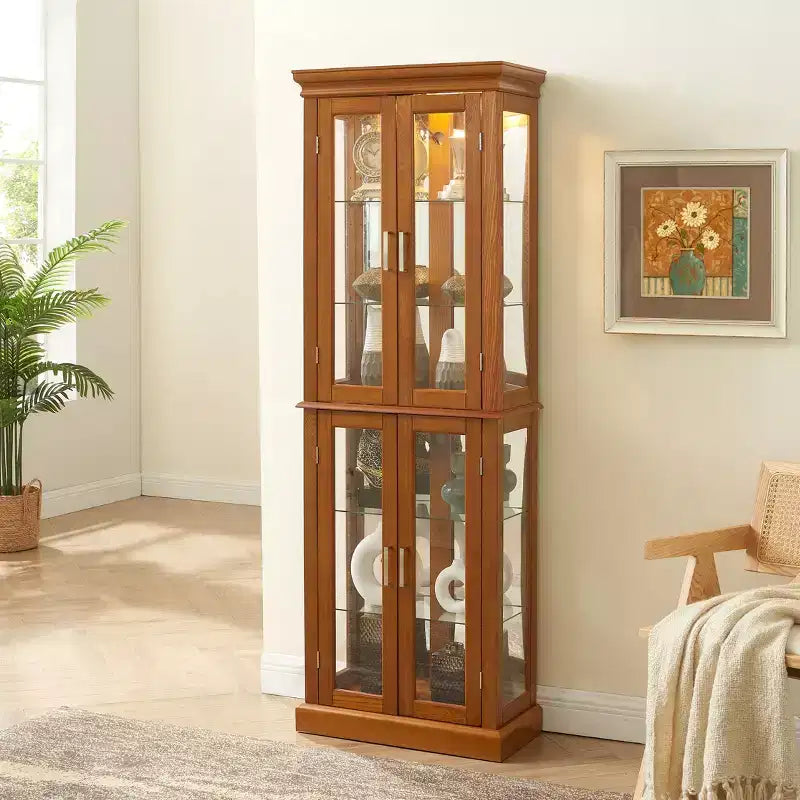 Vitrine, Wohnvitrine mit 6 verstellbaren Einlegeböden und Türen aus gehärtetem Glas, hoher Schrank für Wohnzimmer, Schlafzimmer