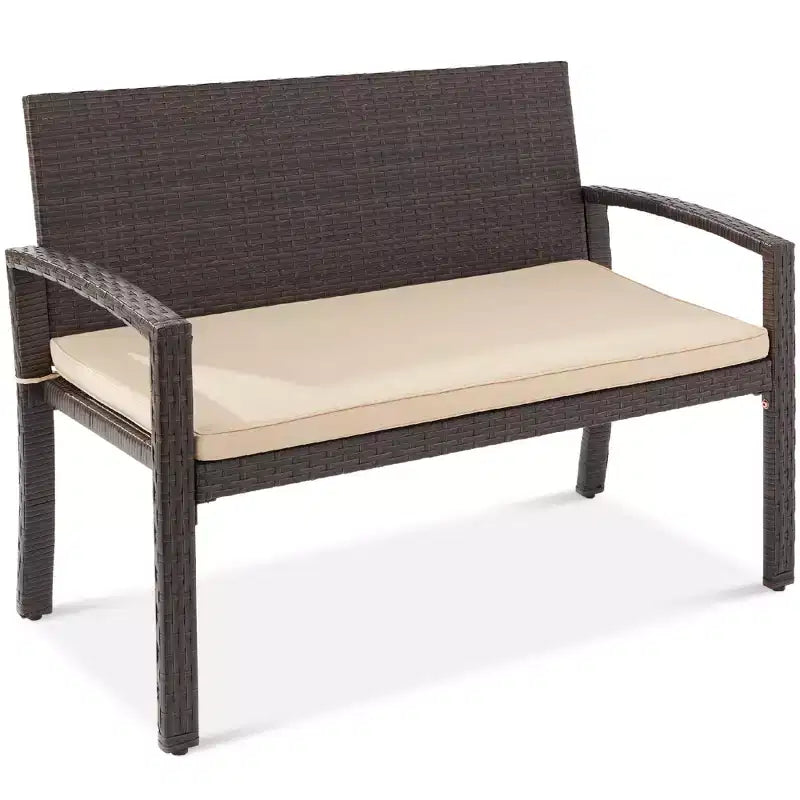 Best Choice Products 2-Sitzer-Outdoor-Korbsitzbank für Garten, Terrasse und Veranda mit 700-lb-Tragkraft und Polster