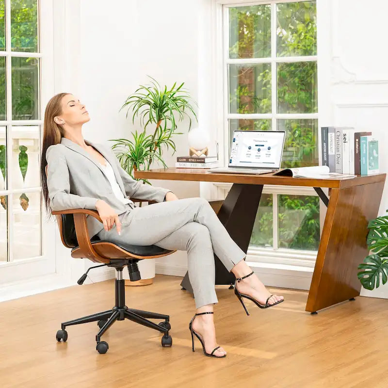 Glitzhome höhenverstellbarer, drehbarer Bürostuhl aus Kunstleder mit Armlehnen und ergonomischem Design