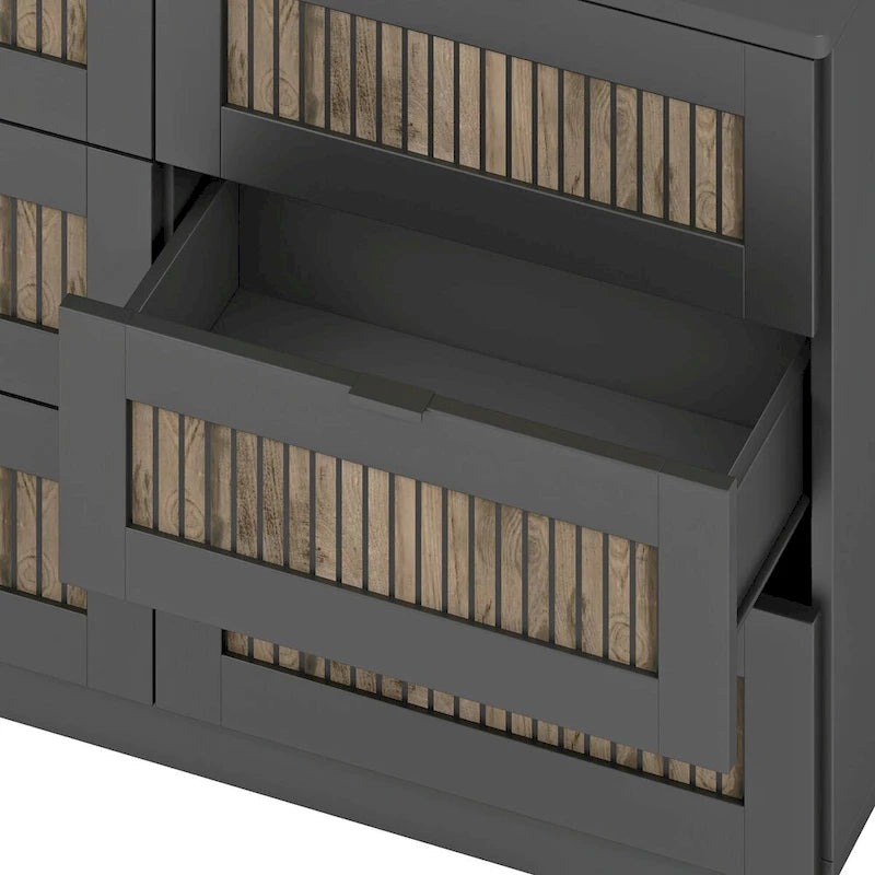 Rustikale Holzkommode im Landhausstil mit 6 Schubladen, Aufbewahrungsschrank fürs Schlafzimmer mit Metallgriffen