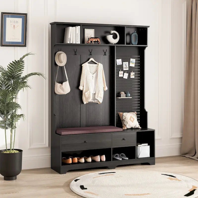 GDFStudio – Finn Multifunktionale Garderobe mit Schuhbank, Lochwand und viel Stauraum