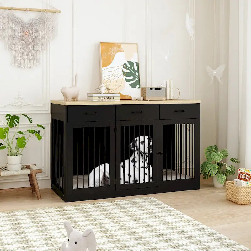 Moderne Hundebox für große Hunde mit Staufächern – elegantes Espresso-Finish