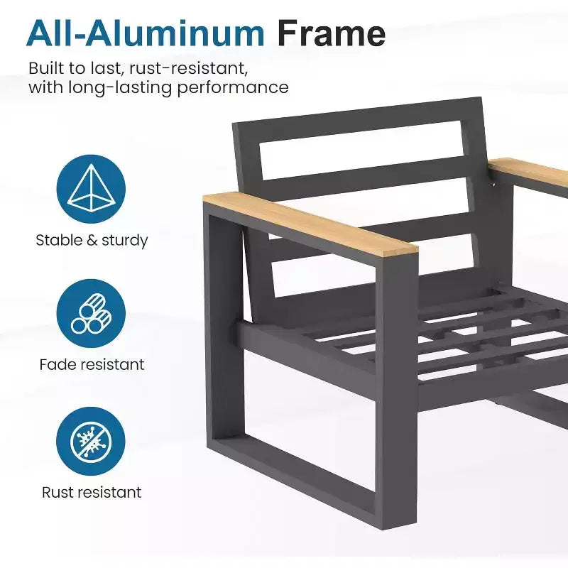 Heynemo Aluminium-Gartensessel, 2er-Set wetterfeste Metall-Einzelsessel für die Terrasse, Terrassen-Sitzgruppe für Veranda, Hinterhof und Garten