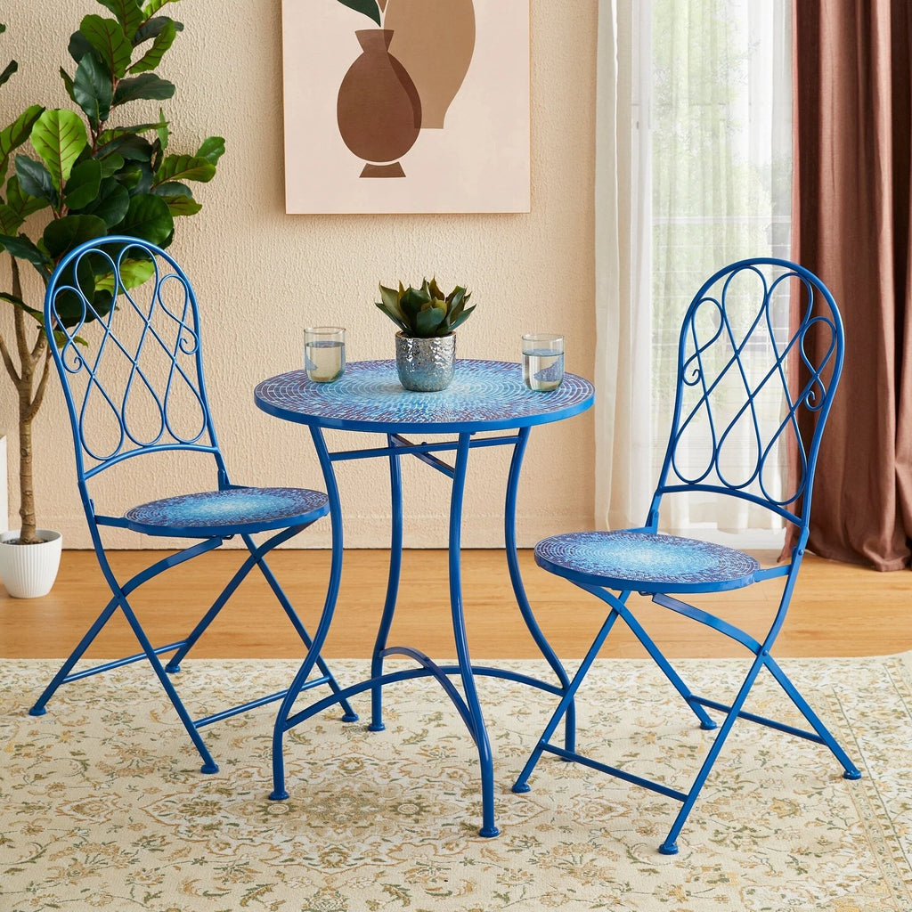 Glitzhome Klappbares Bistro-Set aus Metall für den Außenbereich, 3-teilig, Terrassentisch und Stühle