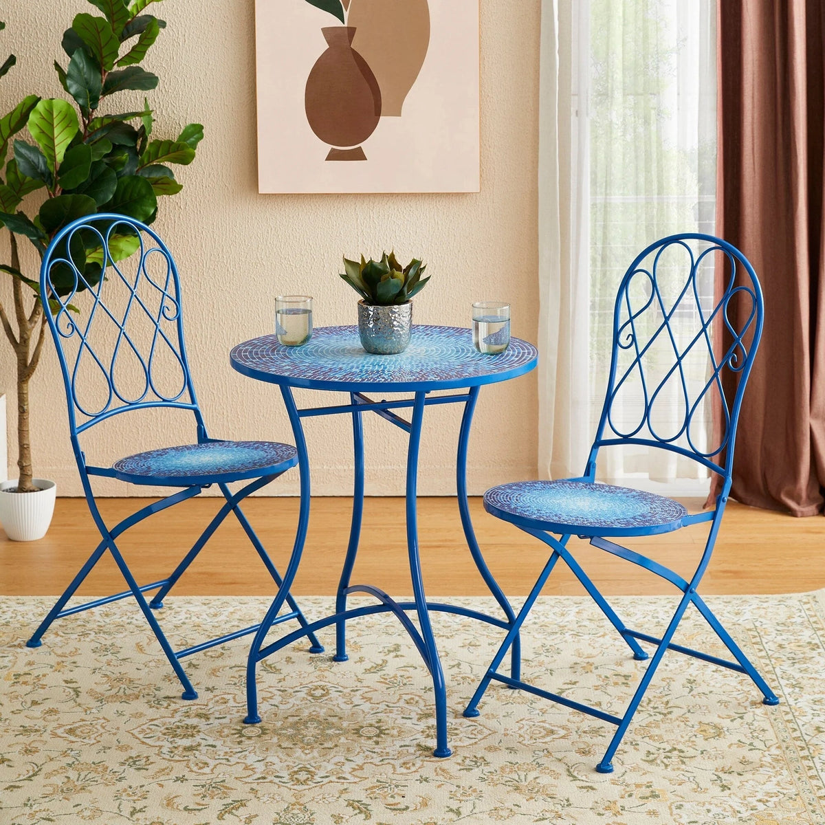Glitzhome Klappbares Bistro-Set aus Metall für den Außenbereich, 3-teilig, Terrassentisch und Stühle