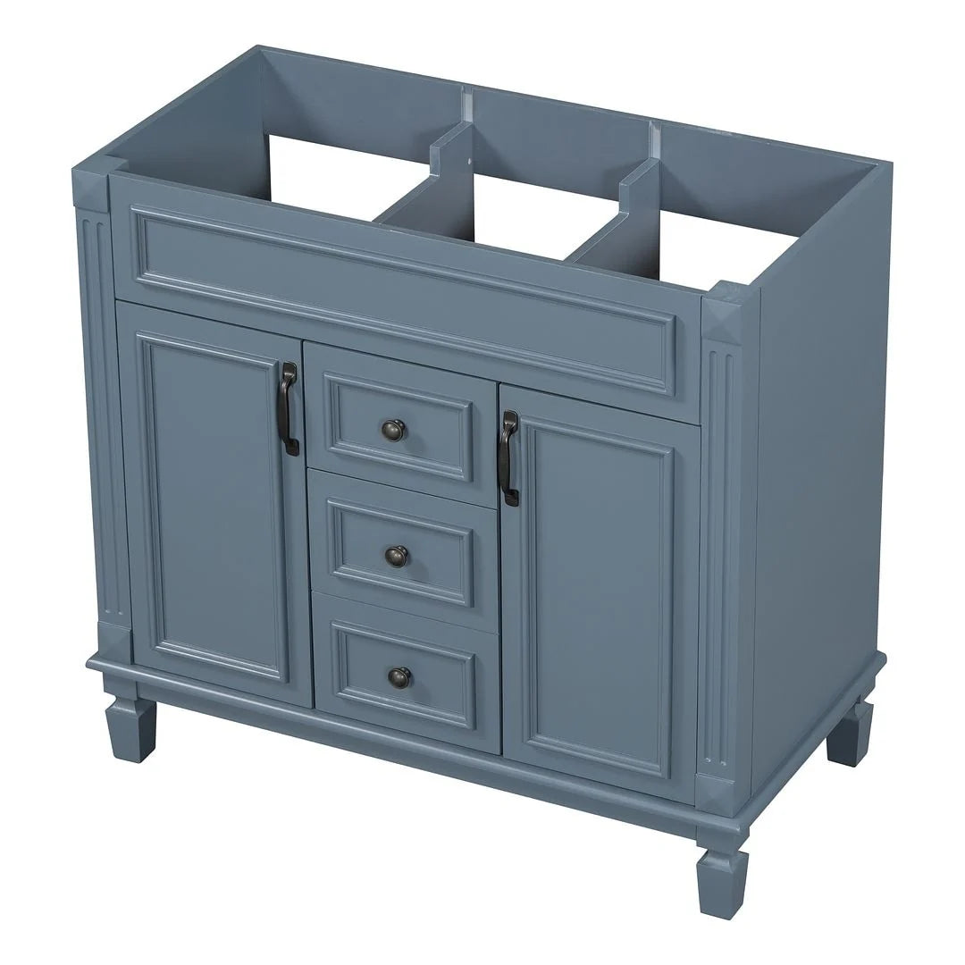 36" Moderner Badezimmer-Waschtisch mit Aufsatzwaschbecken und Spiegelschrank, 2 Türen und 2 Schubladen