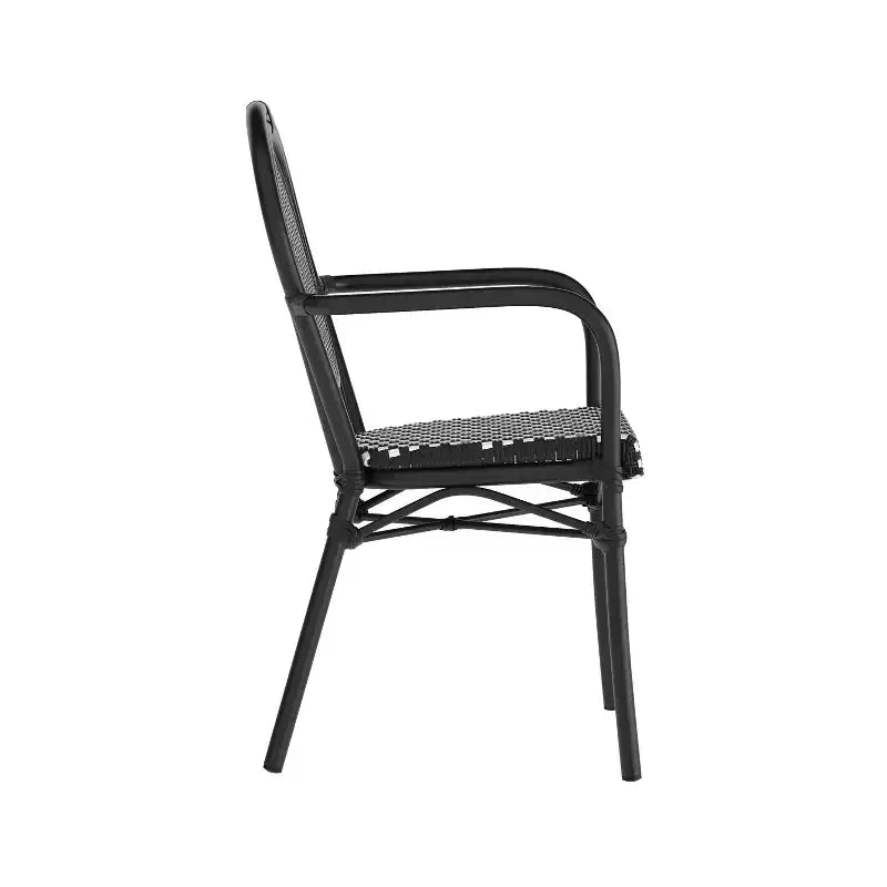 Flash Furniture 4er-Set Lourdes Indoor/Outdoor Gastro-Bistro-Stapelstuhl mit Armlehnen im Thonet-Stil, PE-Rattan und Aluminiumgestell
