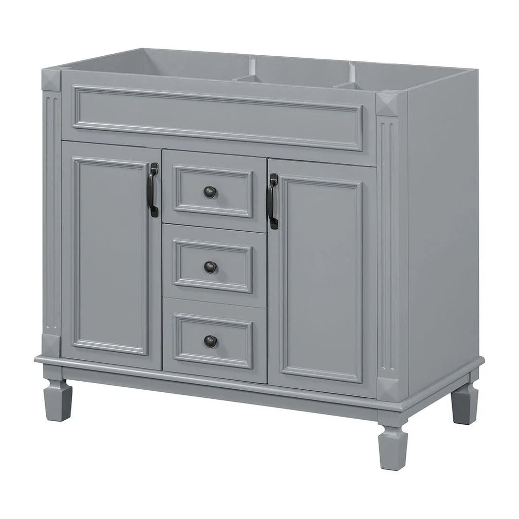 36" Moderner Badezimmer-Waschtisch mit Aufsatzwaschbecken und Spiegelschrank, 2 Türen und 2 Schubladen