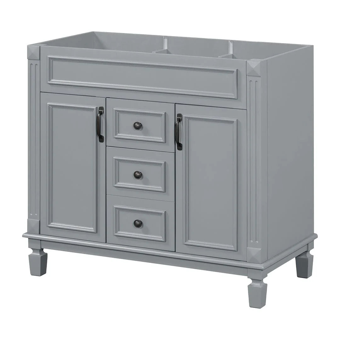 36" Moderner Badezimmer-Waschtisch mit Aufsatzwaschbecken und Spiegelschrank, 2 Türen und 2 Schubladen