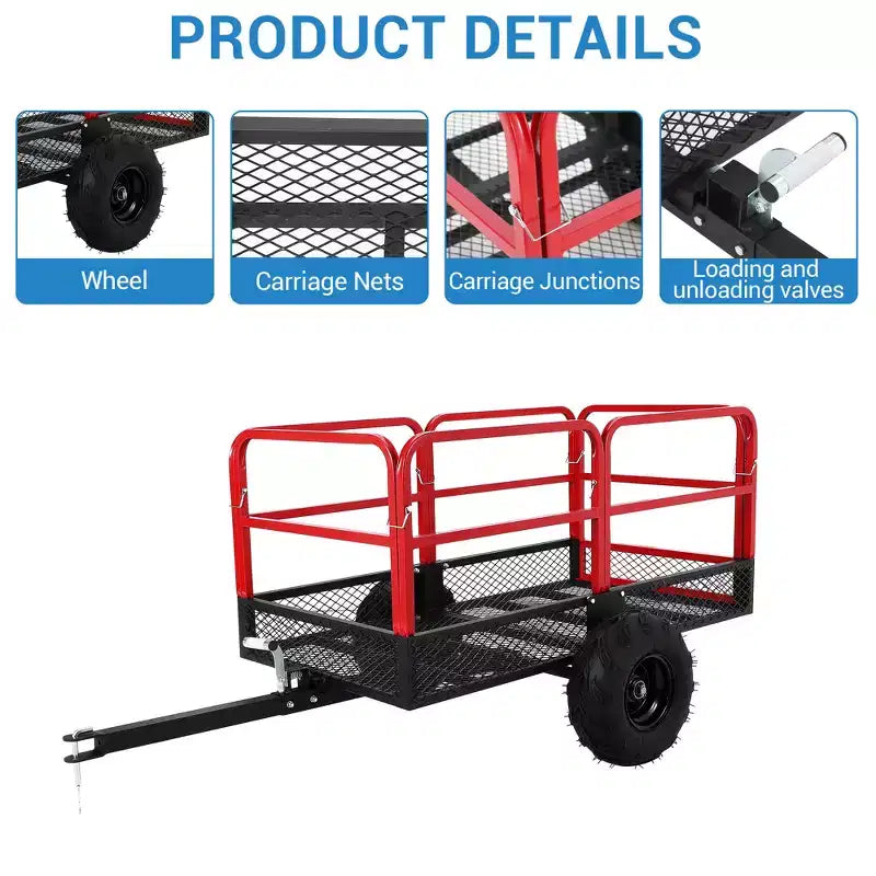Anhänger, Garten-Kipper, 1500 lb Tragkraft, 22 Kubikfuß, robuster Stahl-ATV-Anhänger mit 2 Rädern, Rasenmäheranhänger für Traktor, ATV, UTV
