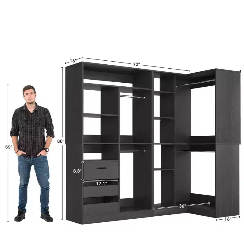 Besiost 2er-Set Eckschranksystem mit Turmregal, freistehender Kleiderschrank-Organizer mit Schubladen