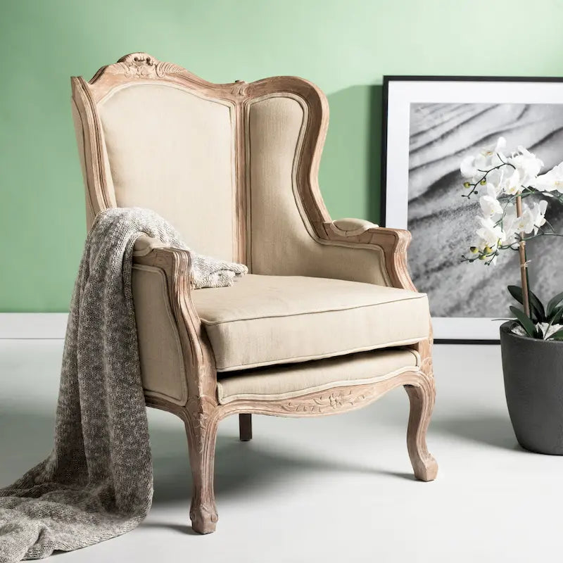 SAFAVIEH Couture Kali Ohrensessel aus Eiche und Naturleinen – 34 B x 34 T x 40 H