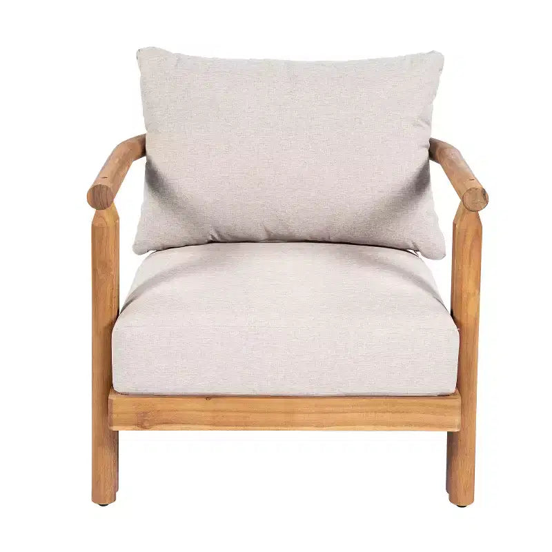 ModernLuxe 3-tlg. Terrassen-Sofa-Set, Outdoor-Sitzgruppe, wetterfestes Gartenmöbel-Set mit weichen Kissen & Clubsesseln, Beige & Teak