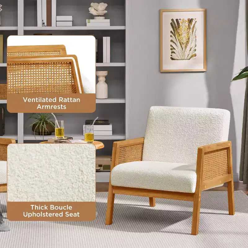 Yaheetech 2er-Set gepolsterte Akzentstühle mit Rattan-Seiten für Wohnzimmer und Schlafzimmer