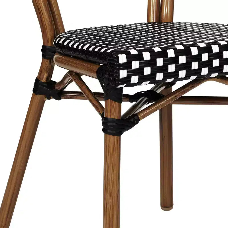 Flash Furniture Lourdes stapelbarer Thonet-Bistrostuhl für den gewerblichen Innen- und Außenbereich, PE-Rattan und Aluminiumgestell
