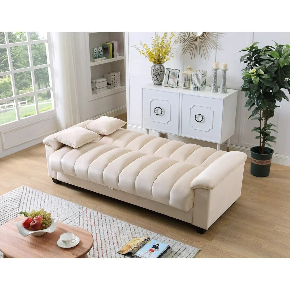 Wandelbares Schlafsofa für das Wohnzimmer mit stoffbezogener Rückenlehne in Rillenoptik